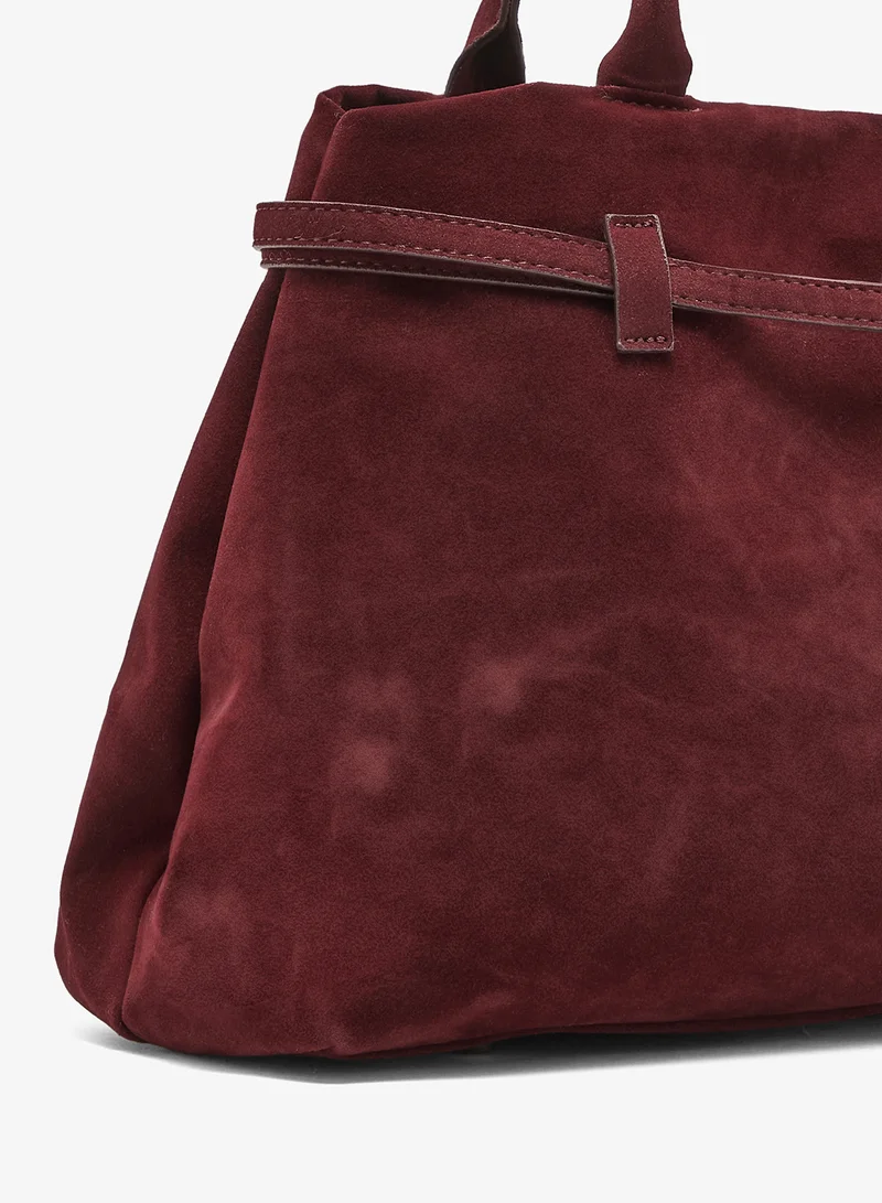 ELLA Burgandy Suede Tote Bag With Buckle for Women | Best Price UAE